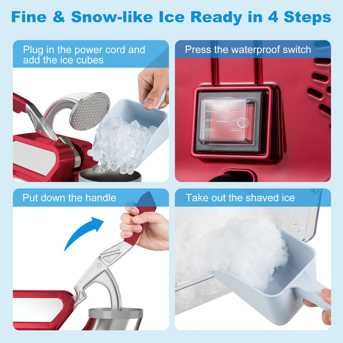 300W Commercial Ice Crusher with Dual Blades and Safety Switch-Red-Ice Crushers & Shavers-DECOROLALA