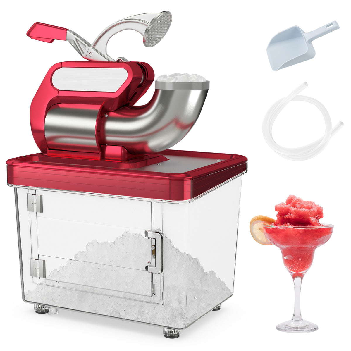 300W Commercial Ice Crusher with Dual Blades and Safety Switch-Red-Ice Crushers & Shavers-DECOROLALA