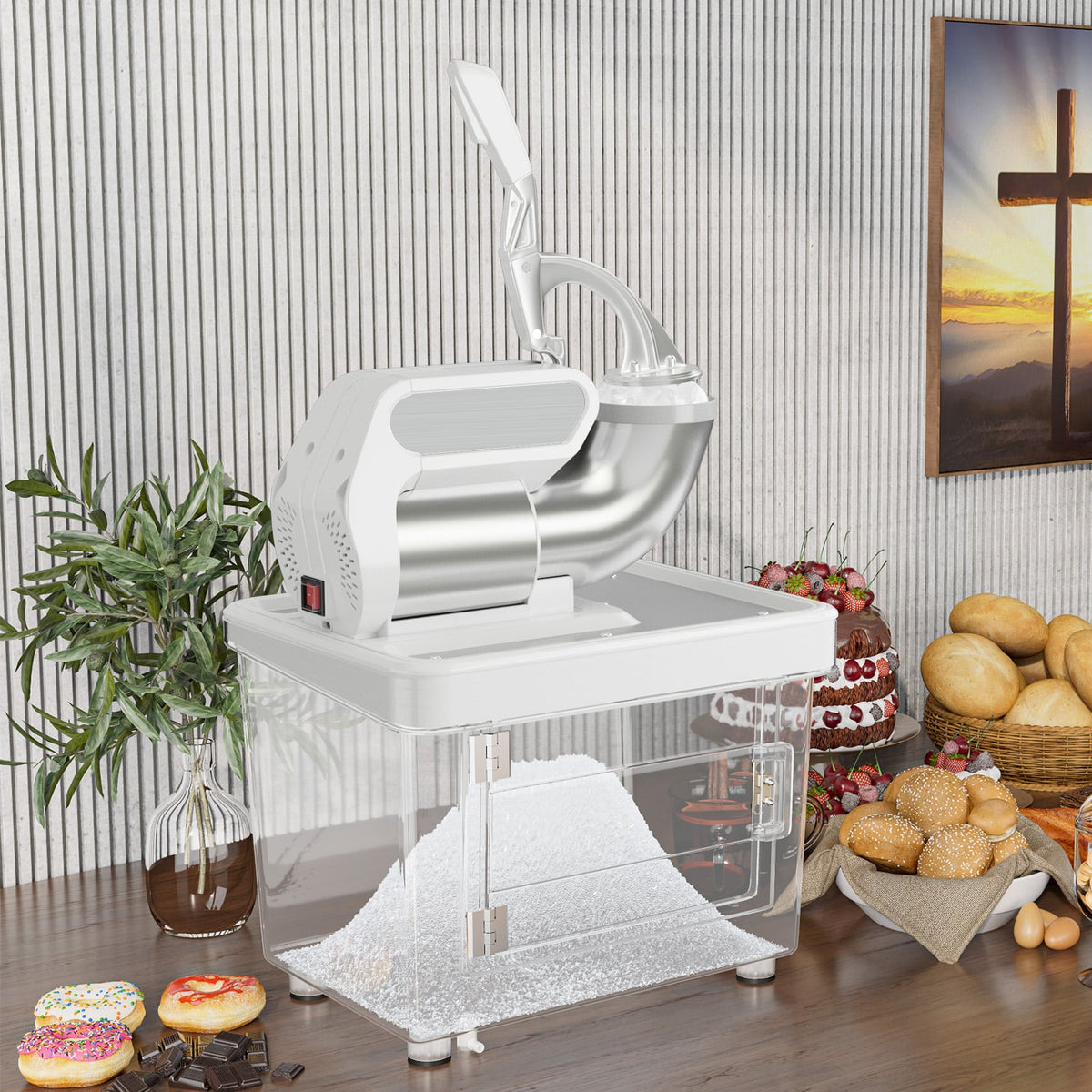 300W Commercial Ice Crusher with Dual Blades and Safety Switch-White-Ice Crushers & Shavers-DECOROLALA