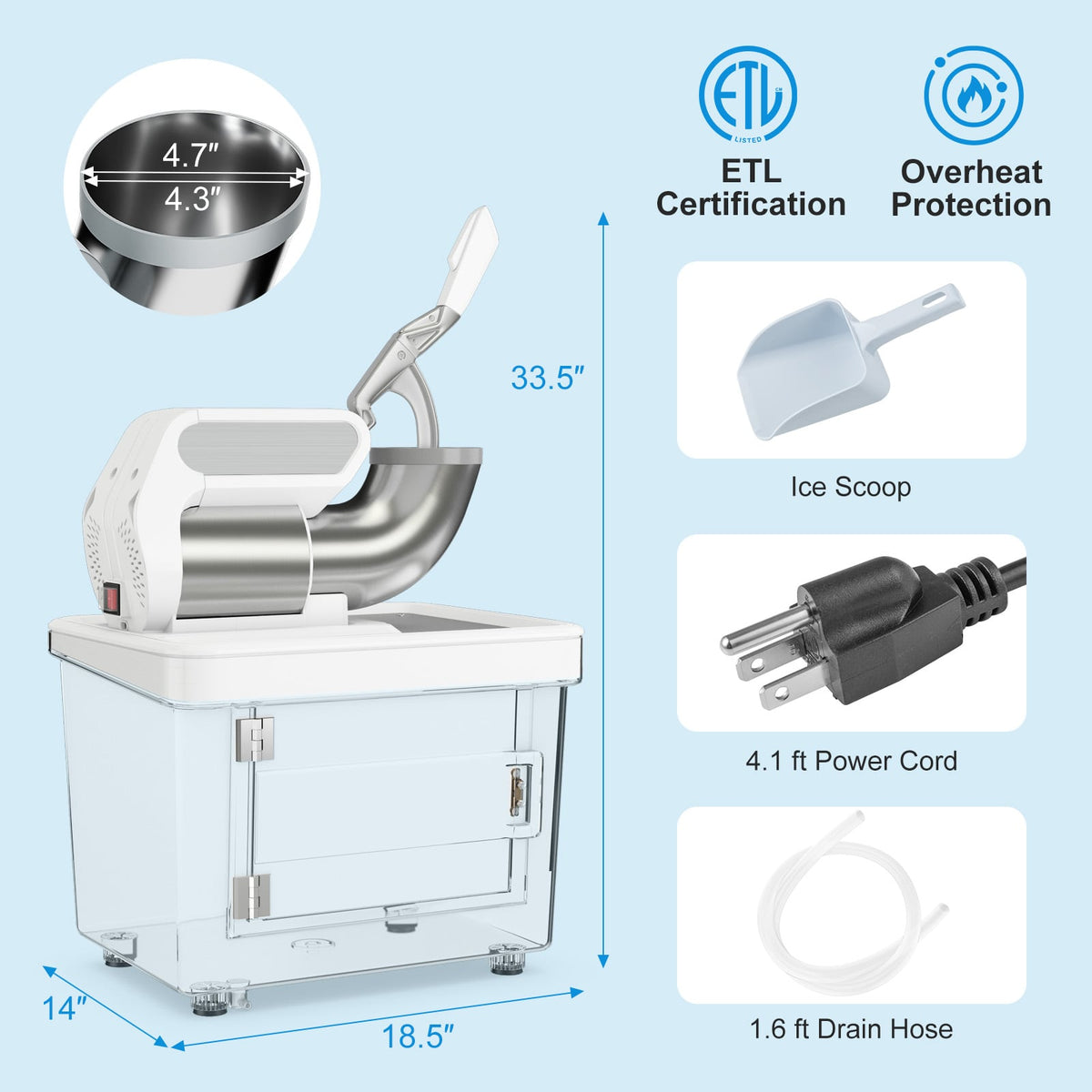 300W Commercial Ice Crusher with Dual Blades and Safety Switch-White-Ice Crushers & Shavers-DECOROLALA