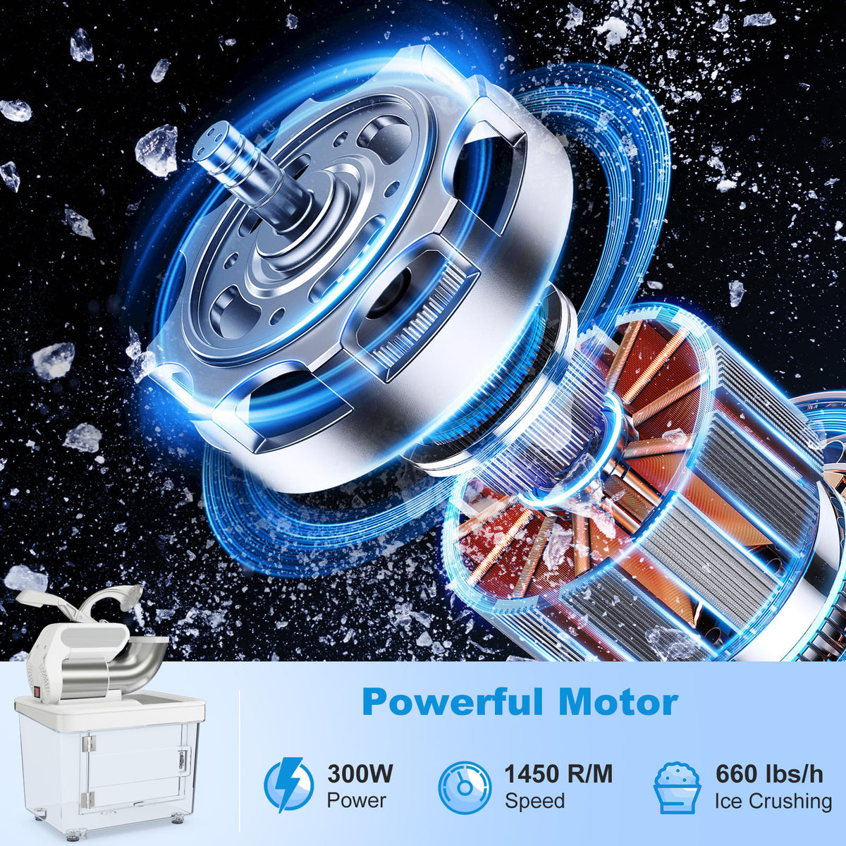 300W Commercial Ice Crusher with Dual Blades and Safety Switch-White-Ice Crushers & Shavers-DECOROLALA