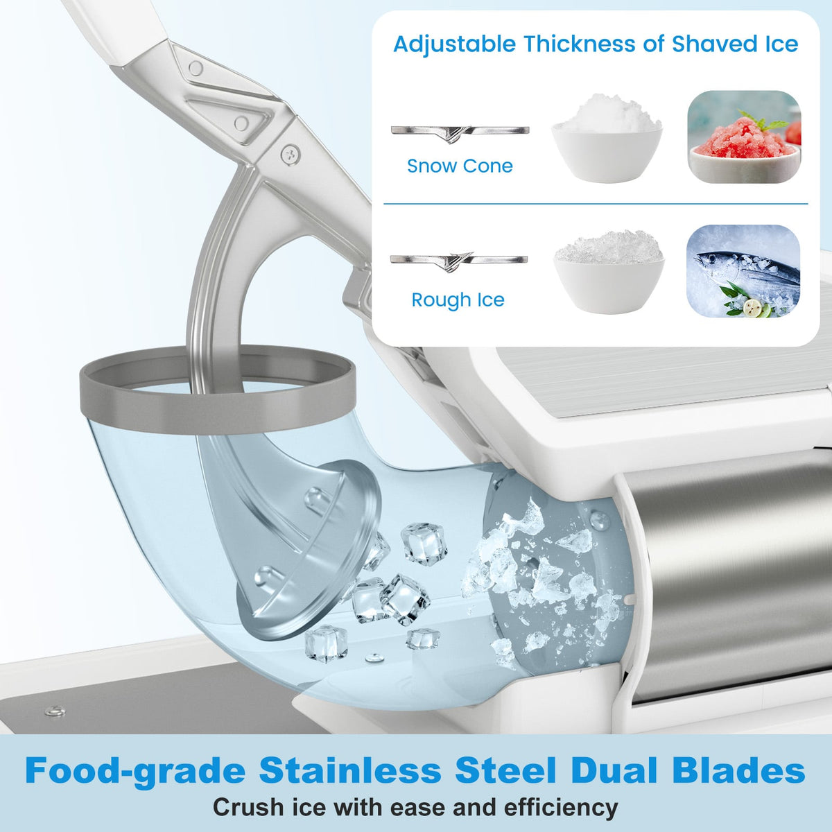 300W Commercial Ice Crusher with Dual Blades and Safety Switch-White-Ice Crushers & Shavers-DECOROLALA
