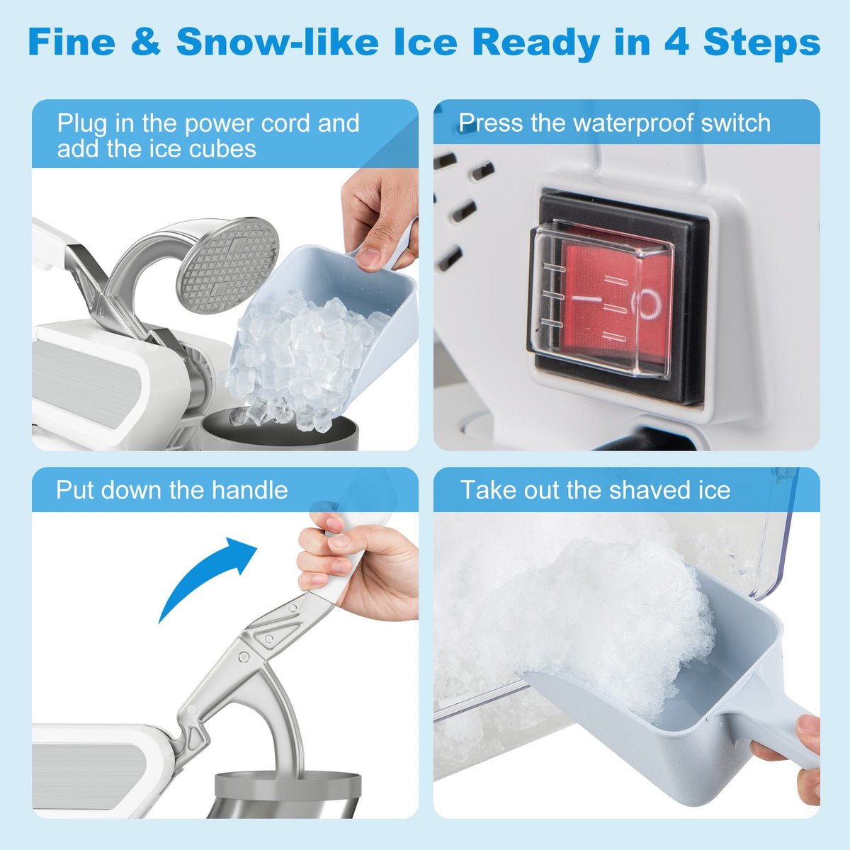300W Commercial Ice Crusher with Dual Blades and Safety Switch-White-Ice Crushers & Shavers-DECOROLALA