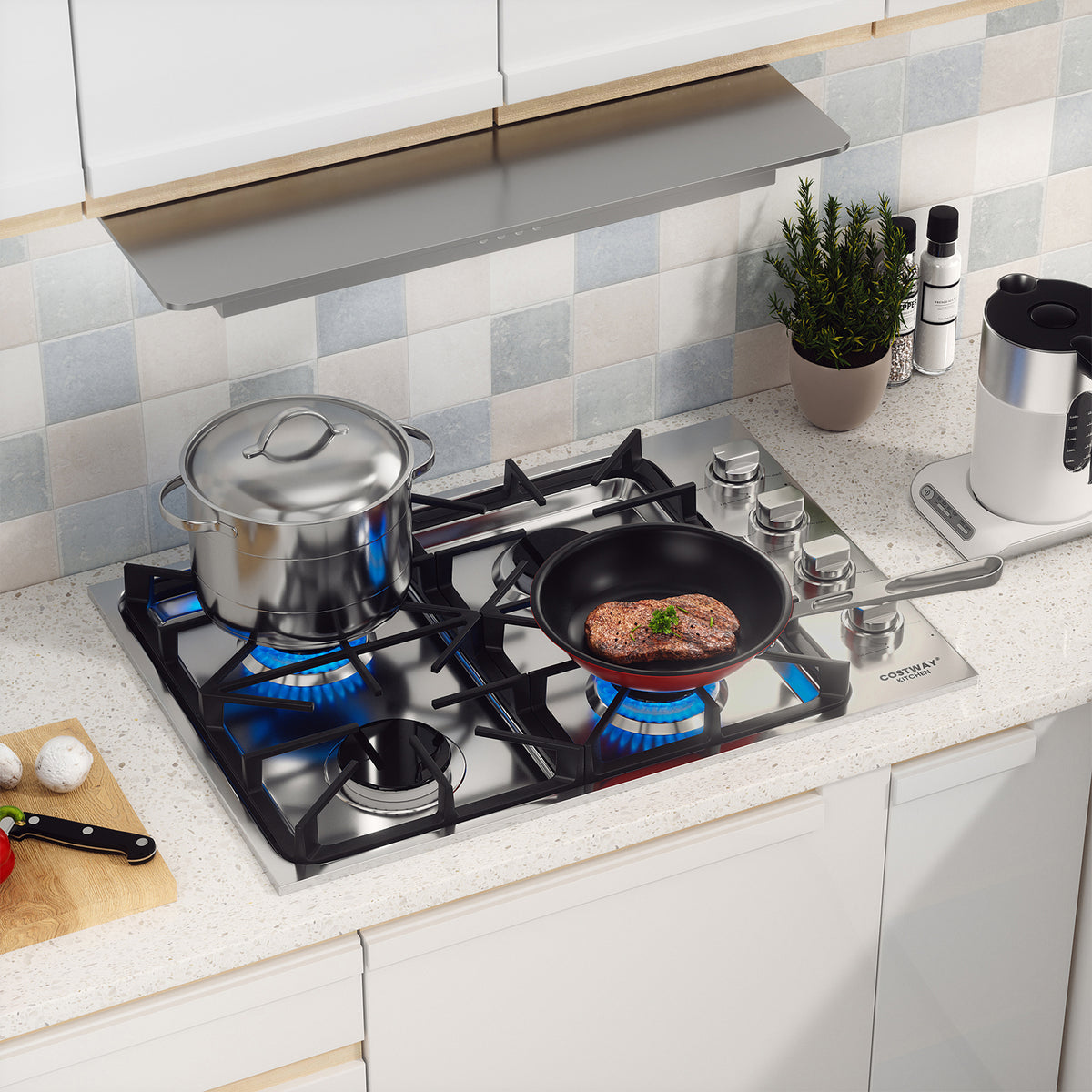 30/36 Inch Gas Cooktop with 4/6 Powerful Burners and ABS Knobs-30 inches-Food Warmers & Burners-DECOROLALA