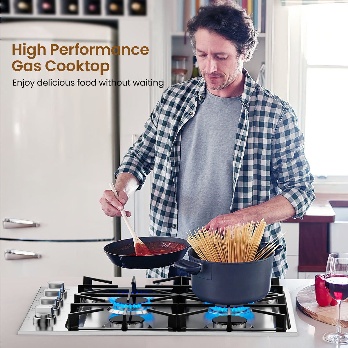 30/36 Inch Gas Cooktop with 4/6 Powerful Burners and ABS Knobs-30 inches-Food Warmers & Burners-DECOROLALA