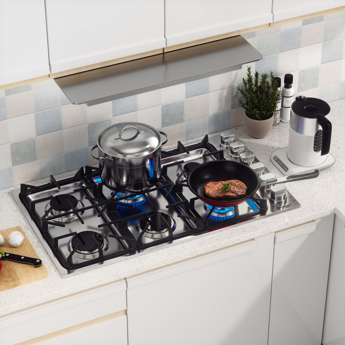30/36 Inch Gas Cooktop with 4/6 Powerful Burners and ABS Knobs-36 inches-Food Warmers & Burners-DECOROLALA