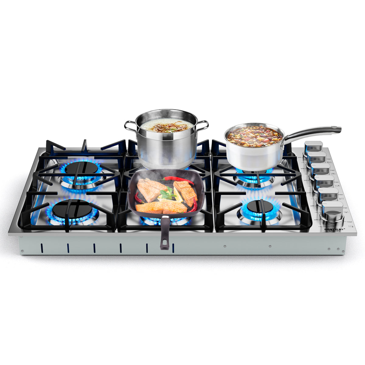 30/36 Inch Gas Cooktop with 4/6 Powerful Burners and ABS Knobs-36 inches-Food Warmers & Burners-DECOROLALA