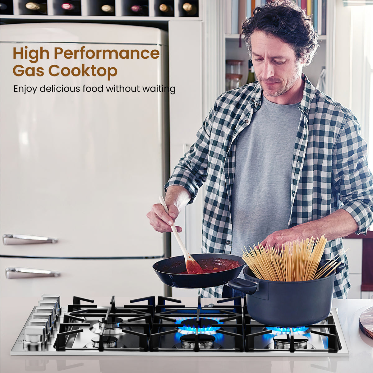 30/36 Inch Gas Cooktop with 4/6 Powerful Burners and ABS Knobs-36 inches-Food Warmers & Burners-DECOROLALA