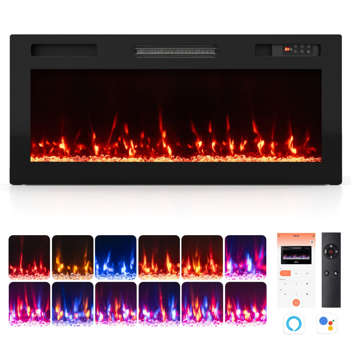 30/36/40/50/60/72 Inch Smart WiFi Electric Fireplace with Recessed and Wall Mounted-40"-Fireplaces-DECOROLALA