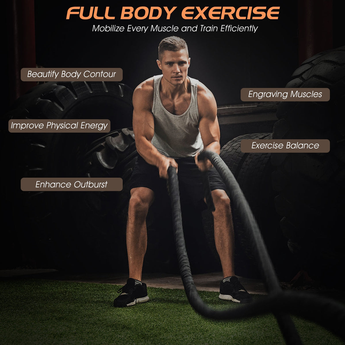 30Feet/40Feet/50Feet 1.5 Inch Diameter Exercise Rope with Anchor Strap Kit-M-Weight Lifting Accessories-DECOROLALA