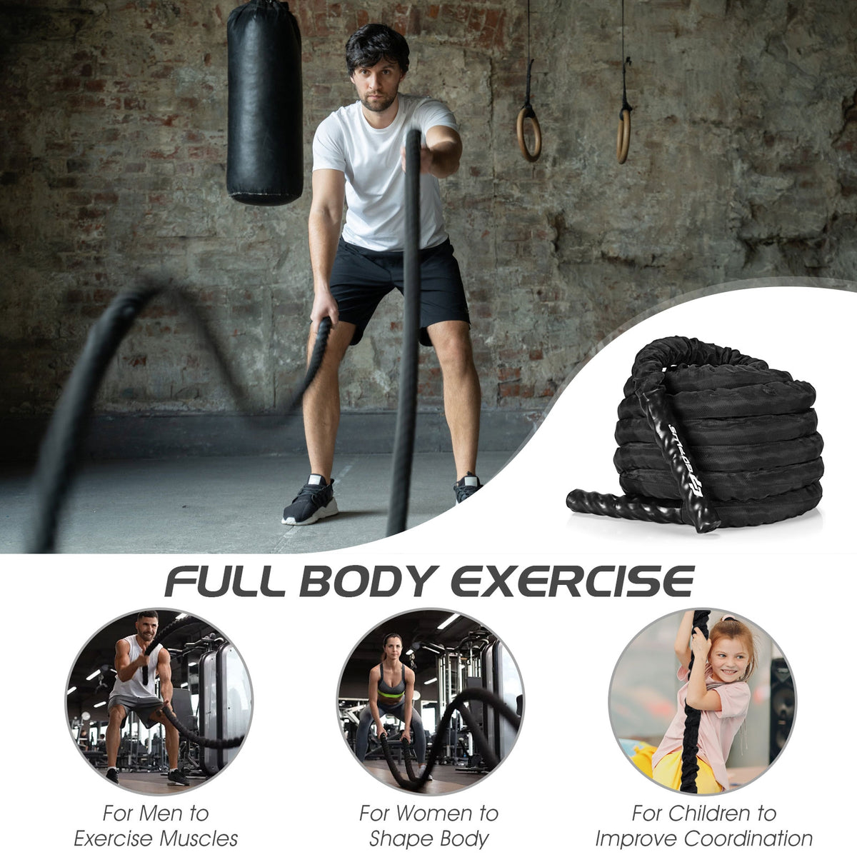 30Feet/40Feet/50Feet 1.5 Inch Diameter Exercise Rope with Anchor Strap Kit-S-Weight Lifting Accessories-DECOROLALA