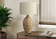 30"H Natural Rattan Table Lamp with Beige Shade-Lighting-DECOROLALA