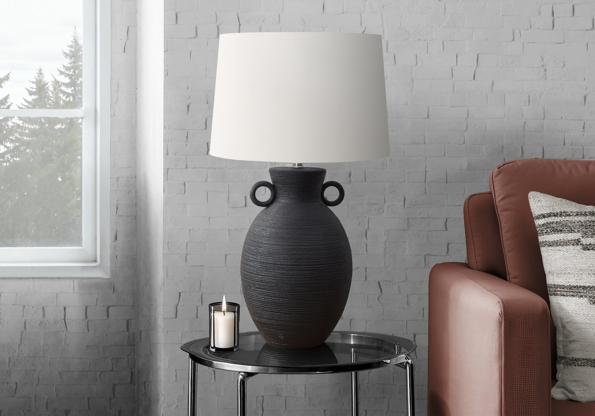30"H White Ceramic Table Lamp with Ivory Shade-Lighting-DECOROLALA