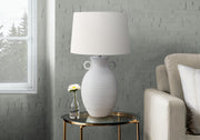 30"H White Ceramic Table Lamp with Ivory Shade-Lighting-DECOROLALA