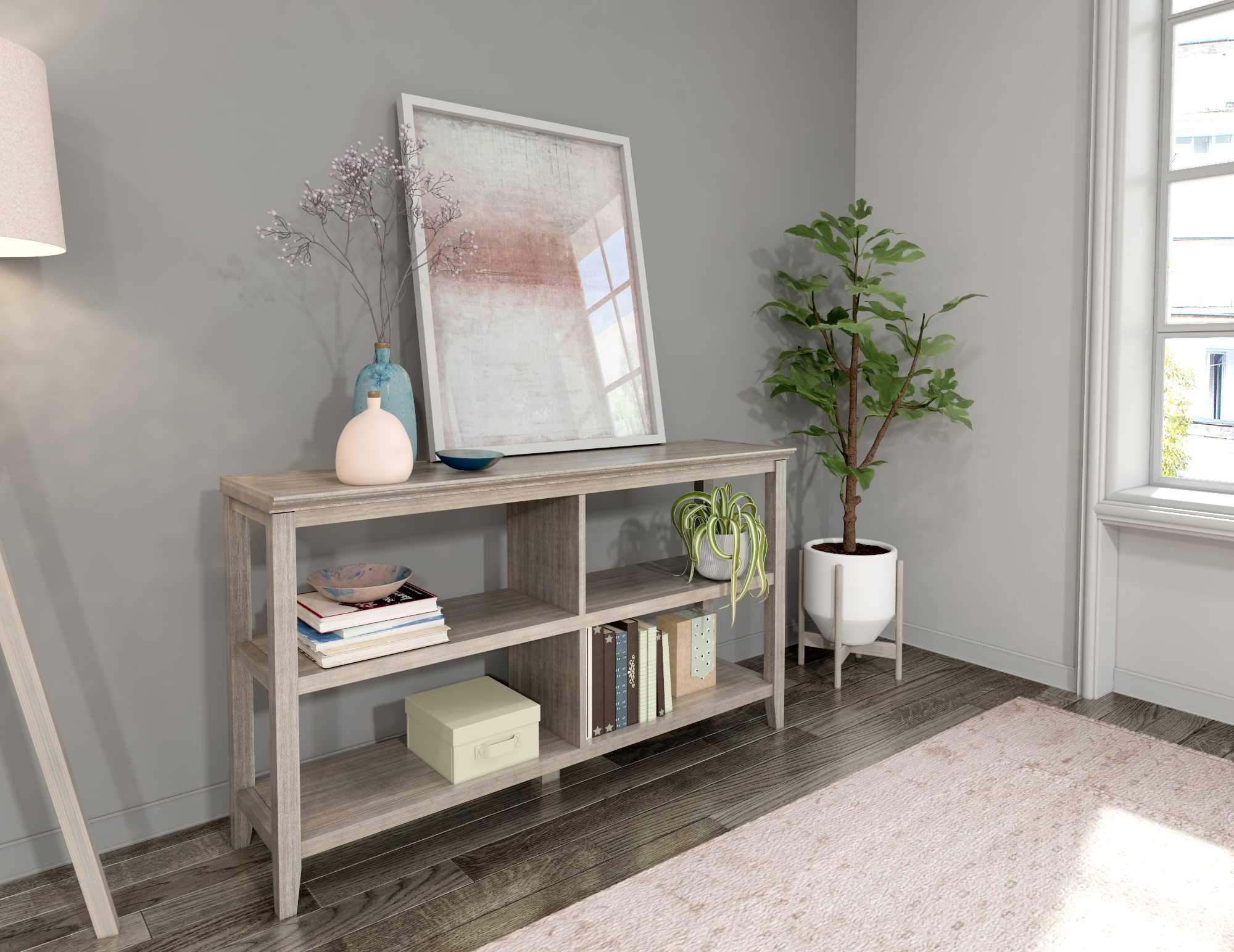 30inches Bookcase with 2 Shelves in Washed Grey-Women's Clothing-DECOROLALA