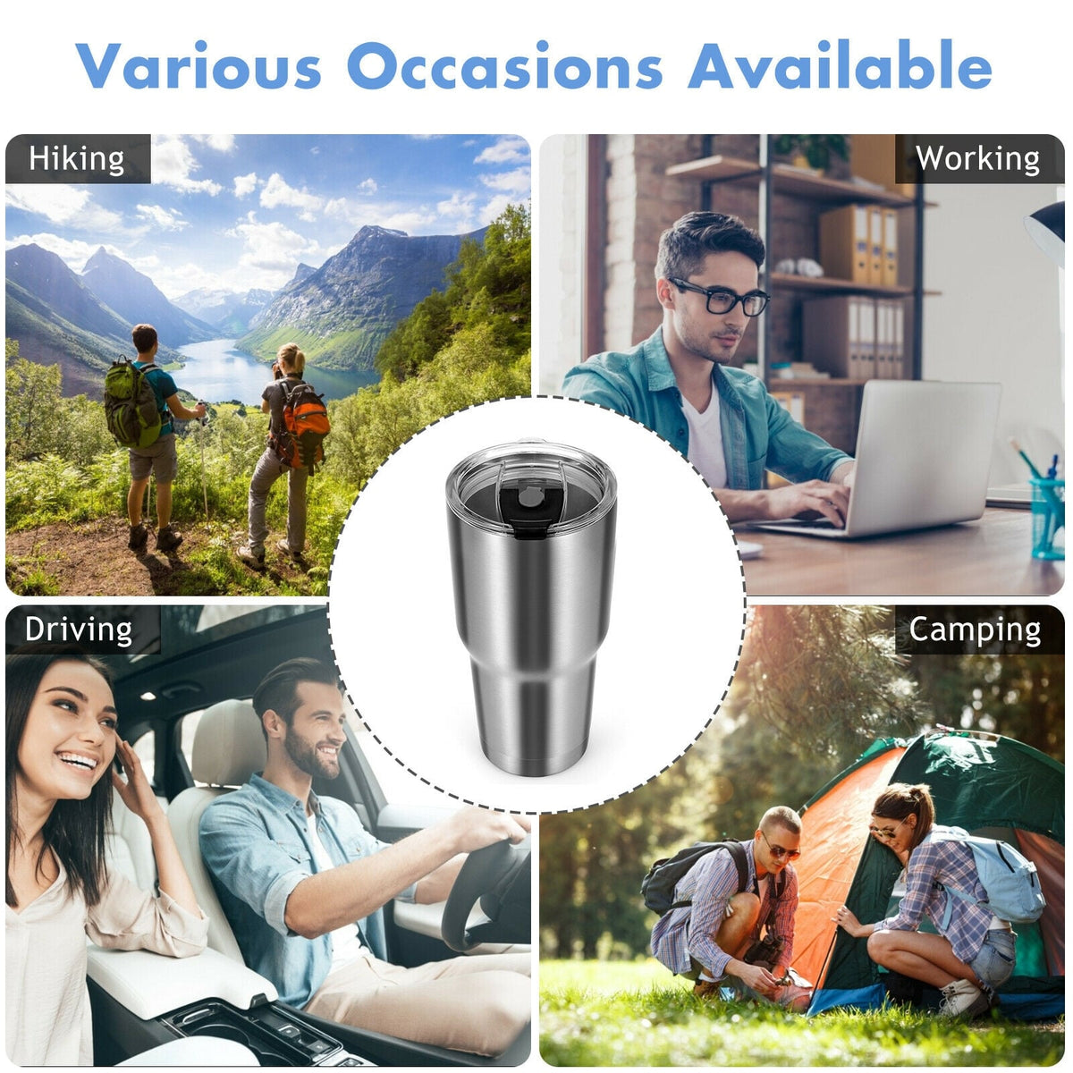 30oz Stainless Steel Tumbler Cup Double Wall Vacuum Insulated Mug with Lid-Kitchen Appliances-DECOROLALA