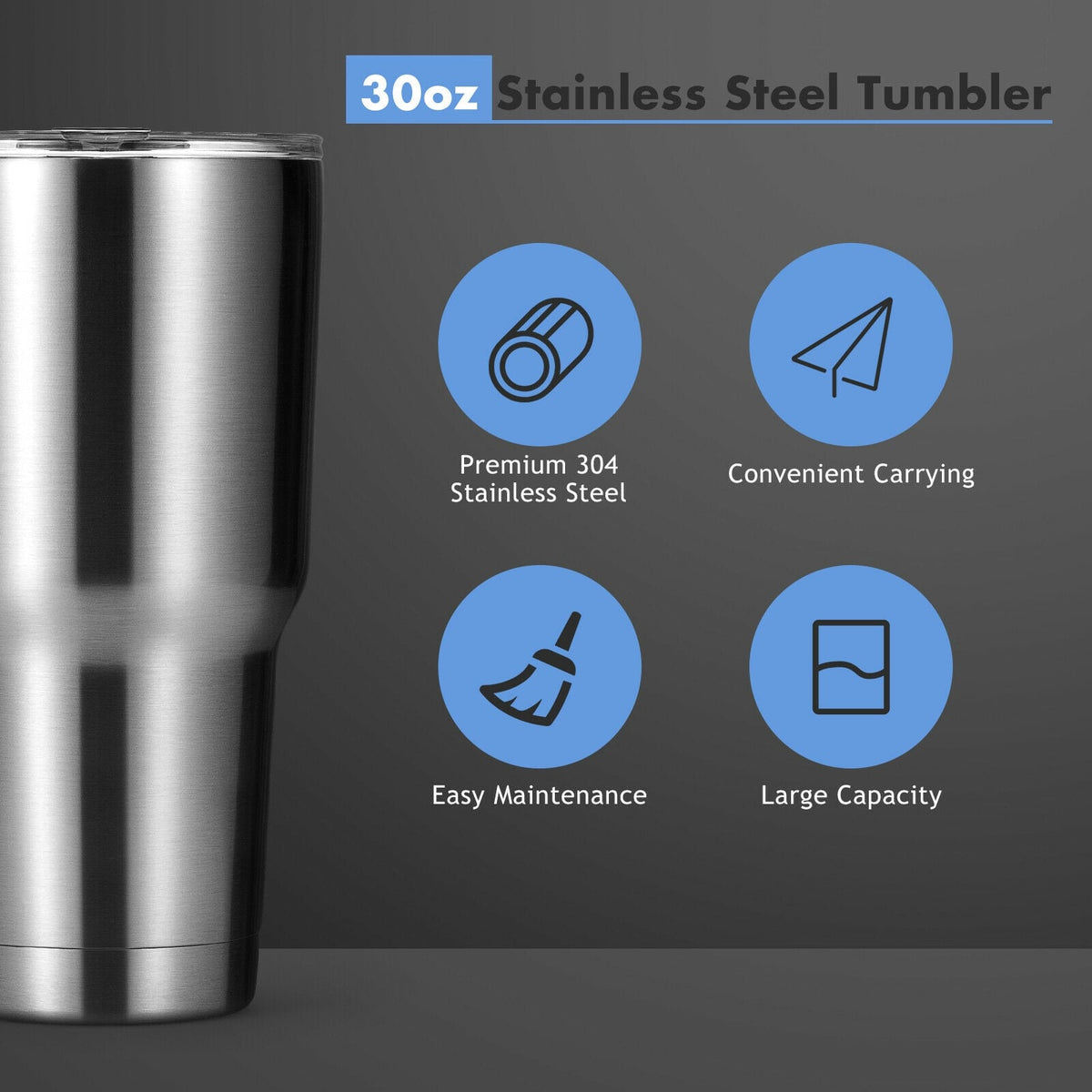 30oz Stainless Steel Tumbler Cup Double Wall Vacuum Insulated Mug with Lid-Kitchen Appliances-DECOROLALA
