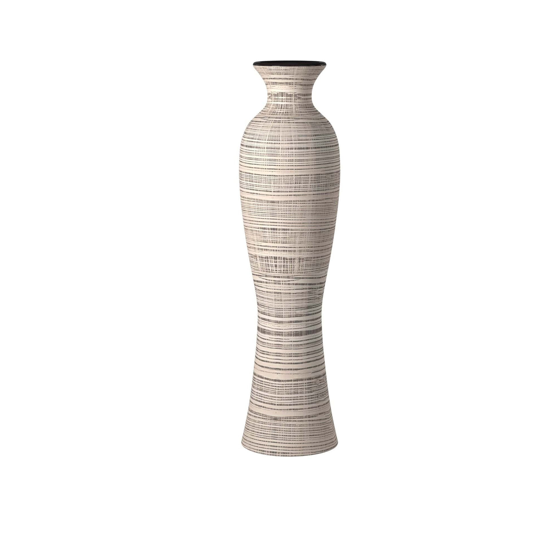 31" Beige And Brown Striped Bud Ceramic Floor Vase-Vases-DECOROLALA