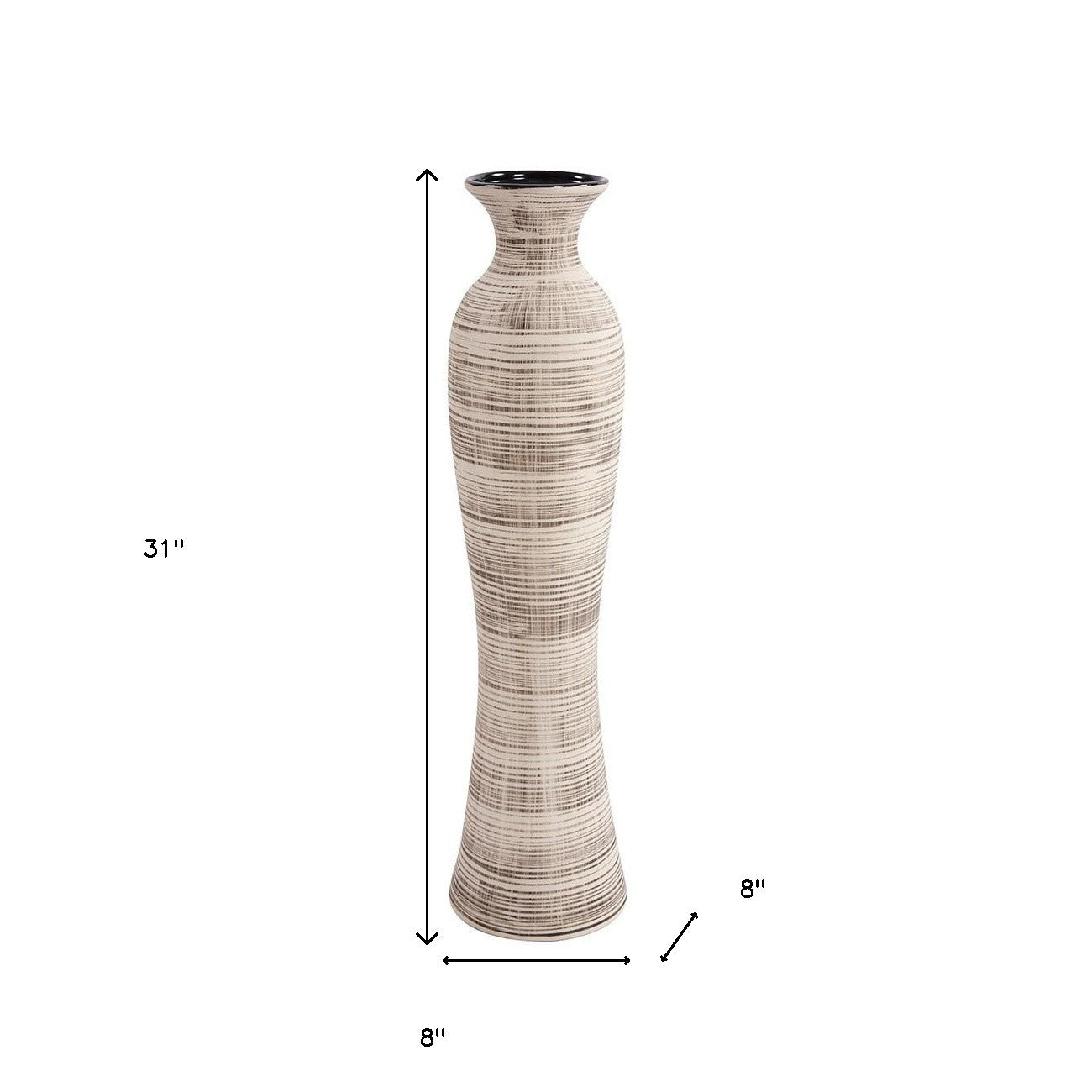 31" Beige And Brown Striped Bud Ceramic Floor Vase-Vases-DECOROLALA