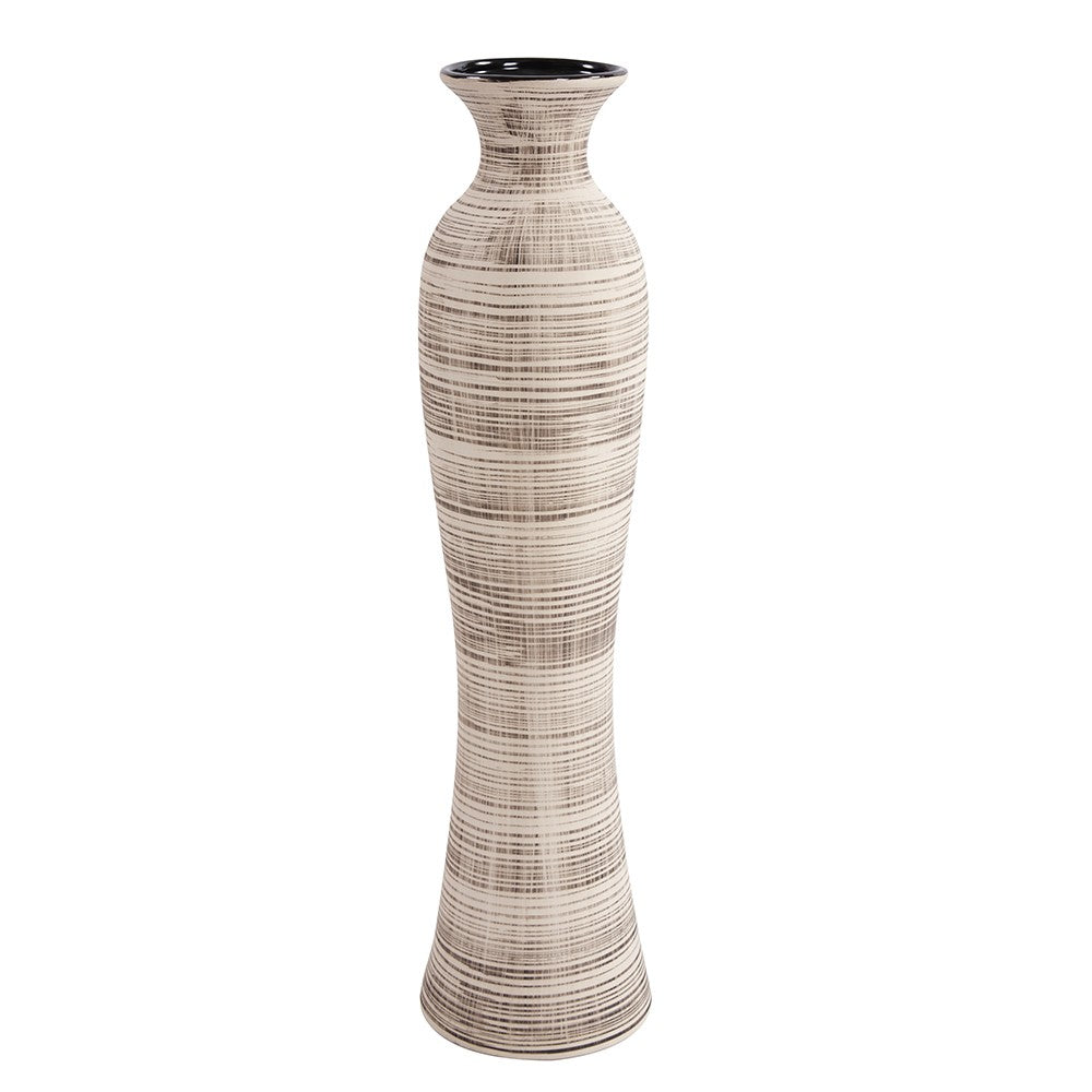 31" Beige And Brown Striped Bud Ceramic Floor Vase-Vases-DECOROLALA