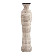 31" Beige And Brown Striped Bud Ceramic Floor Vase-Vases-DECOROLALA