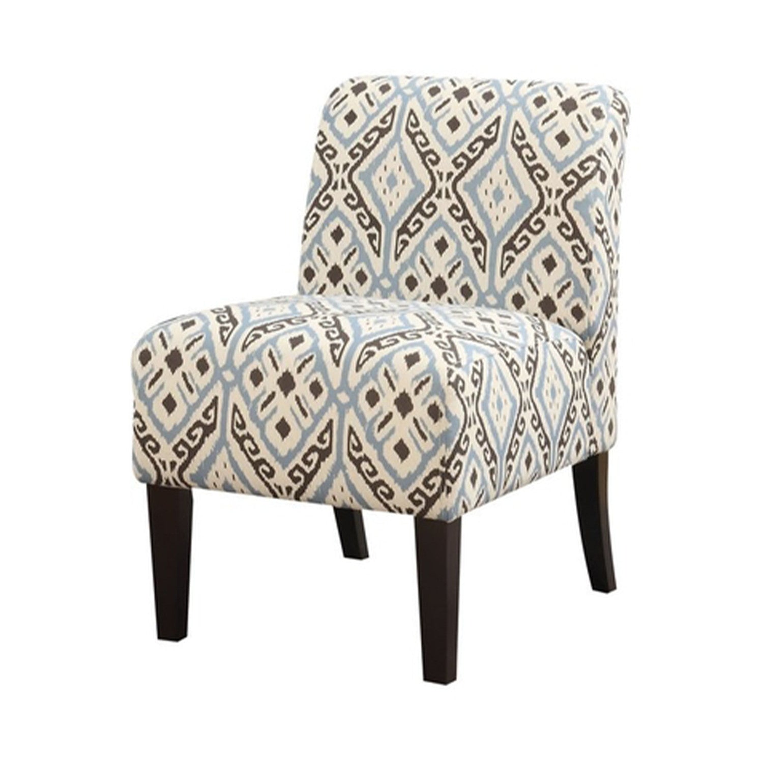 31" Black Blue and Brown Fabric Ikat Side Chair-Accent Chairs-DECOROLALA