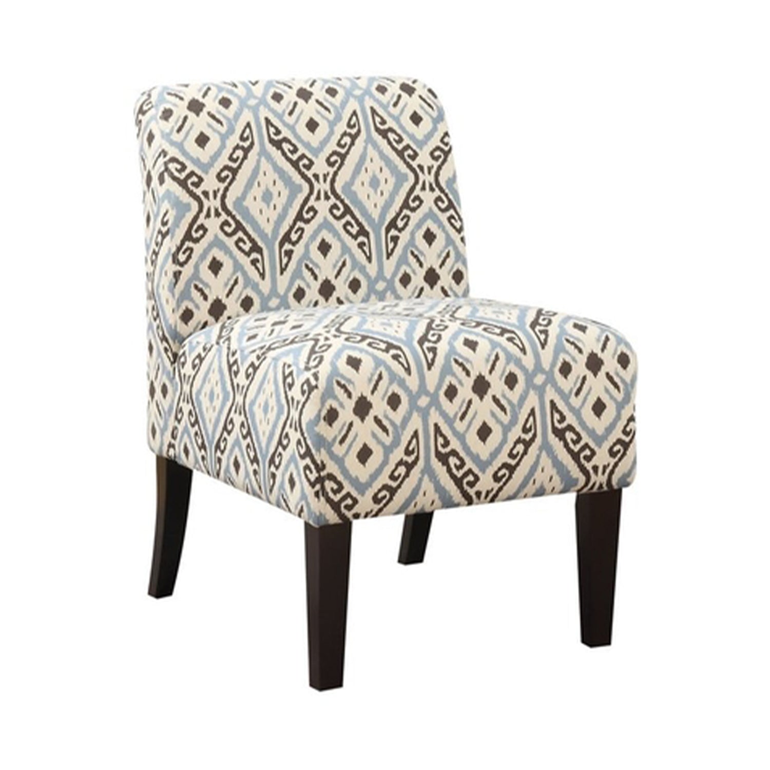 31" Black Blue and Brown Fabric Ikat Side Chair-Accent Chairs-DECOROLALA