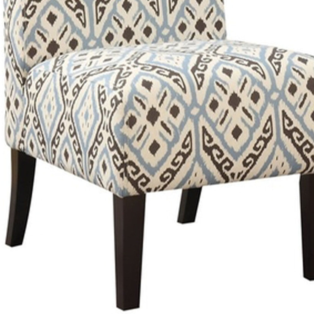 31" Black Blue and Brown Fabric Ikat Side Chair-Accent Chairs-DECOROLALA