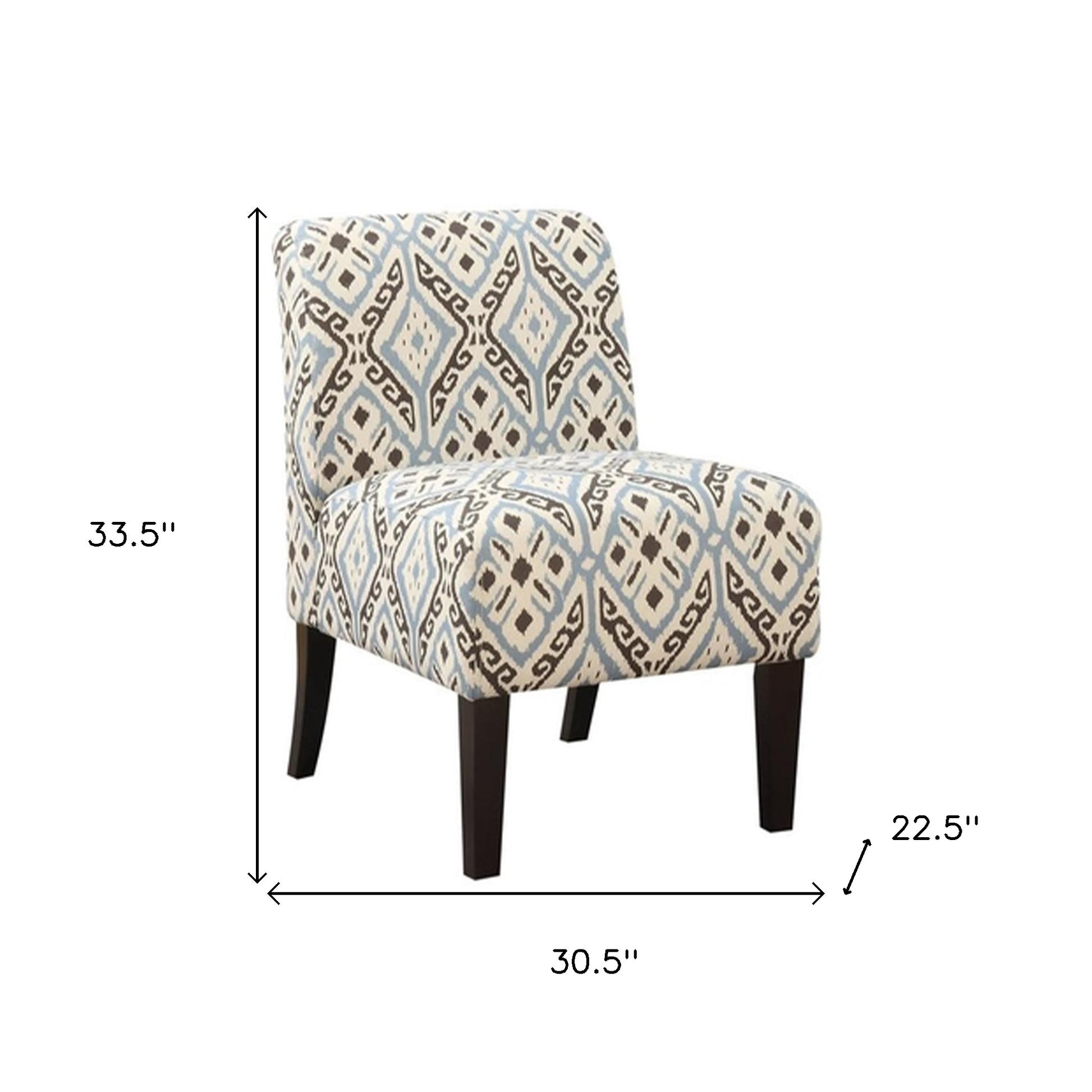 31" Black Blue and Brown Fabric Ikat Side Chair-Accent Chairs-DECOROLALA