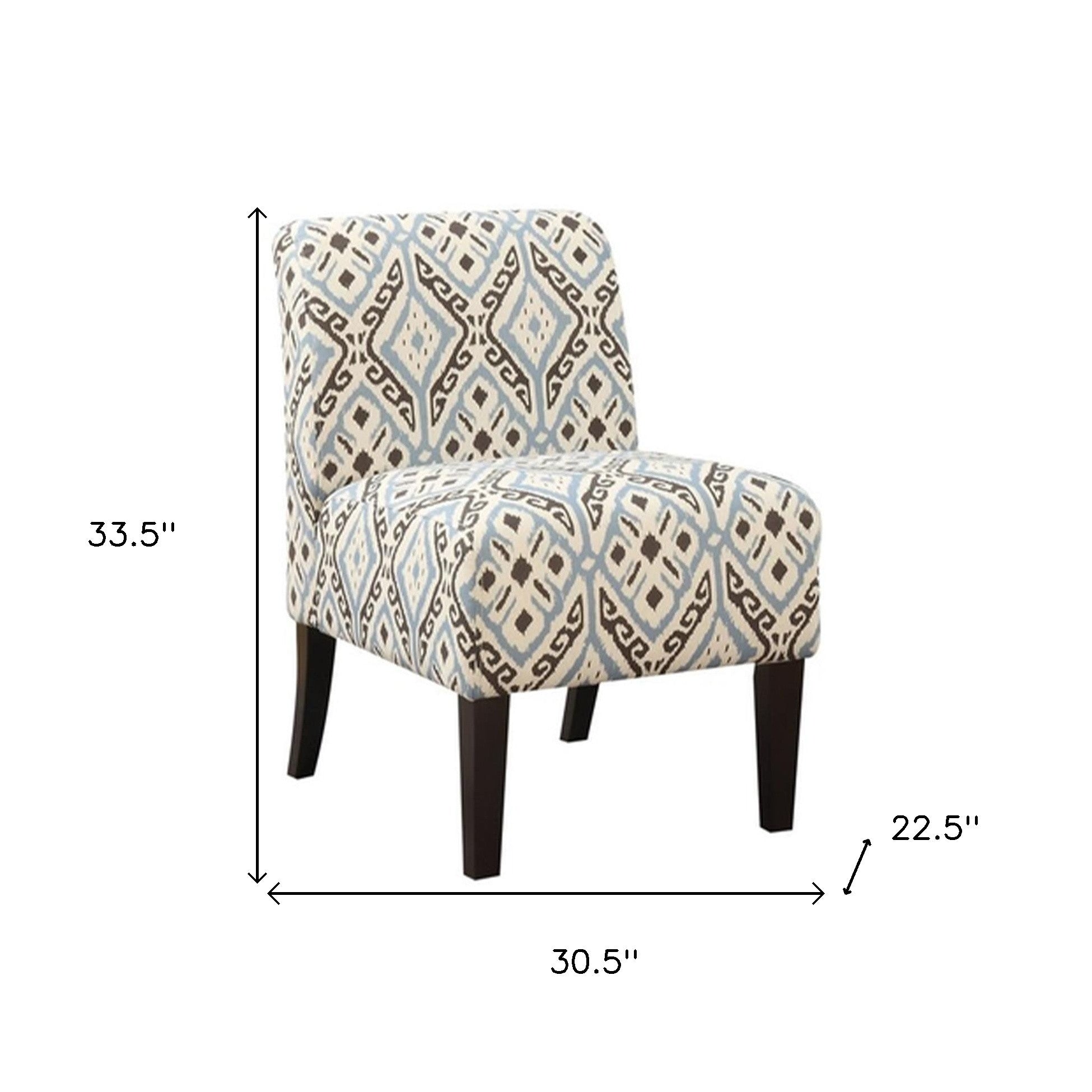 31" Black Blue and Brown Fabric Ikat Side Chair-Accent Chairs-DECOROLALA