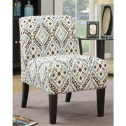 31" Black Blue and Brown Fabric Ikat Side Chair-Accent Chairs-DECOROLALA