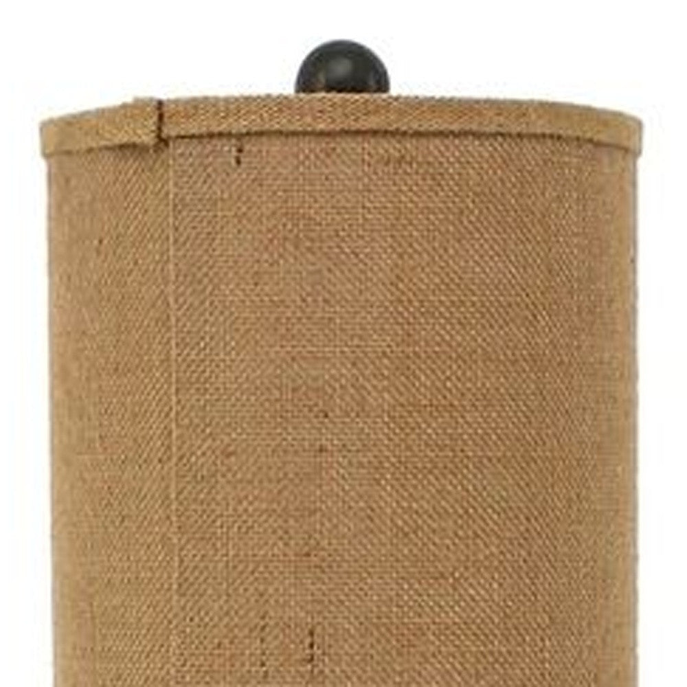 31" Black Fleur de Lis Metal Table Lamp With Natural Burlap Shade-Table Lamps-DECOROLALA