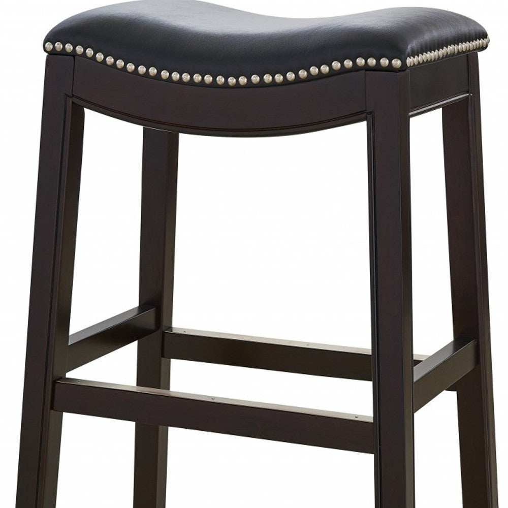 31" Black and Espresso Solid Wood Backless Bar Height Bar Chair-Bar Chairs-DECOROLALA