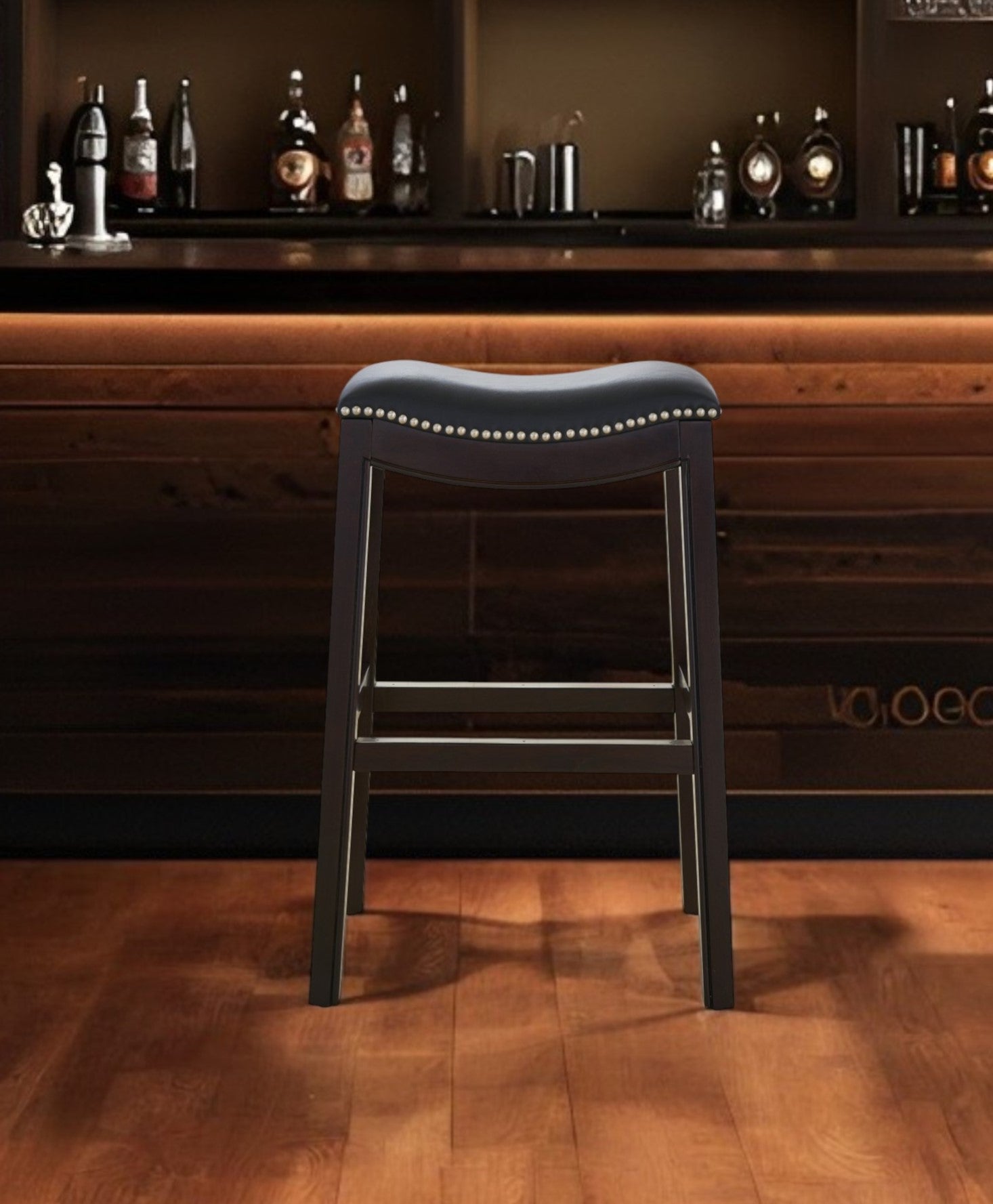 31" Black and Espresso Solid Wood Backless Bar Height Bar Chair-Bar Chairs-DECOROLALA
