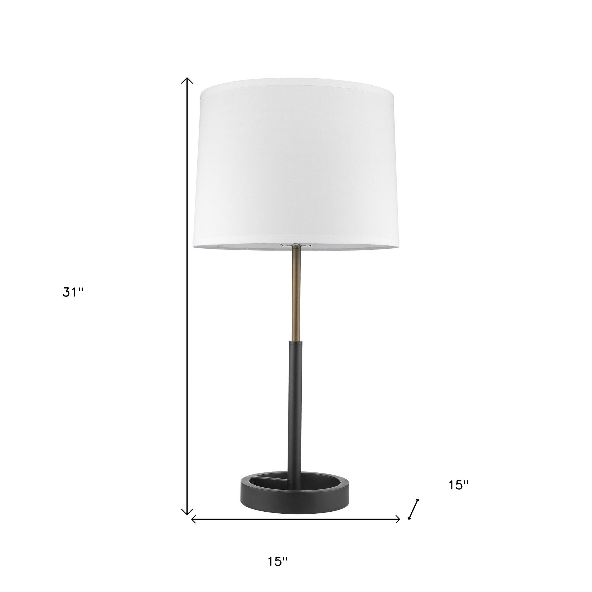 31" Black and Gold Metal Table Lamp With White Empire Shade-Table Lamps-DECOROLALA
