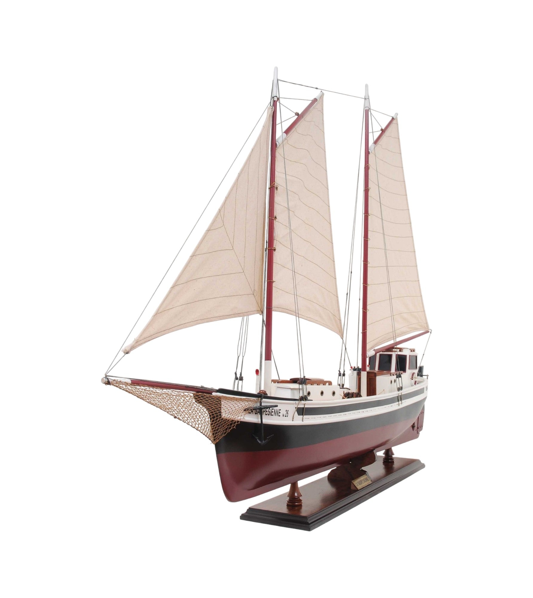31" Black and White Solid Wood Hand Painted Model Boat Tabletop Sculpture-Sculptures-DECOROLALA