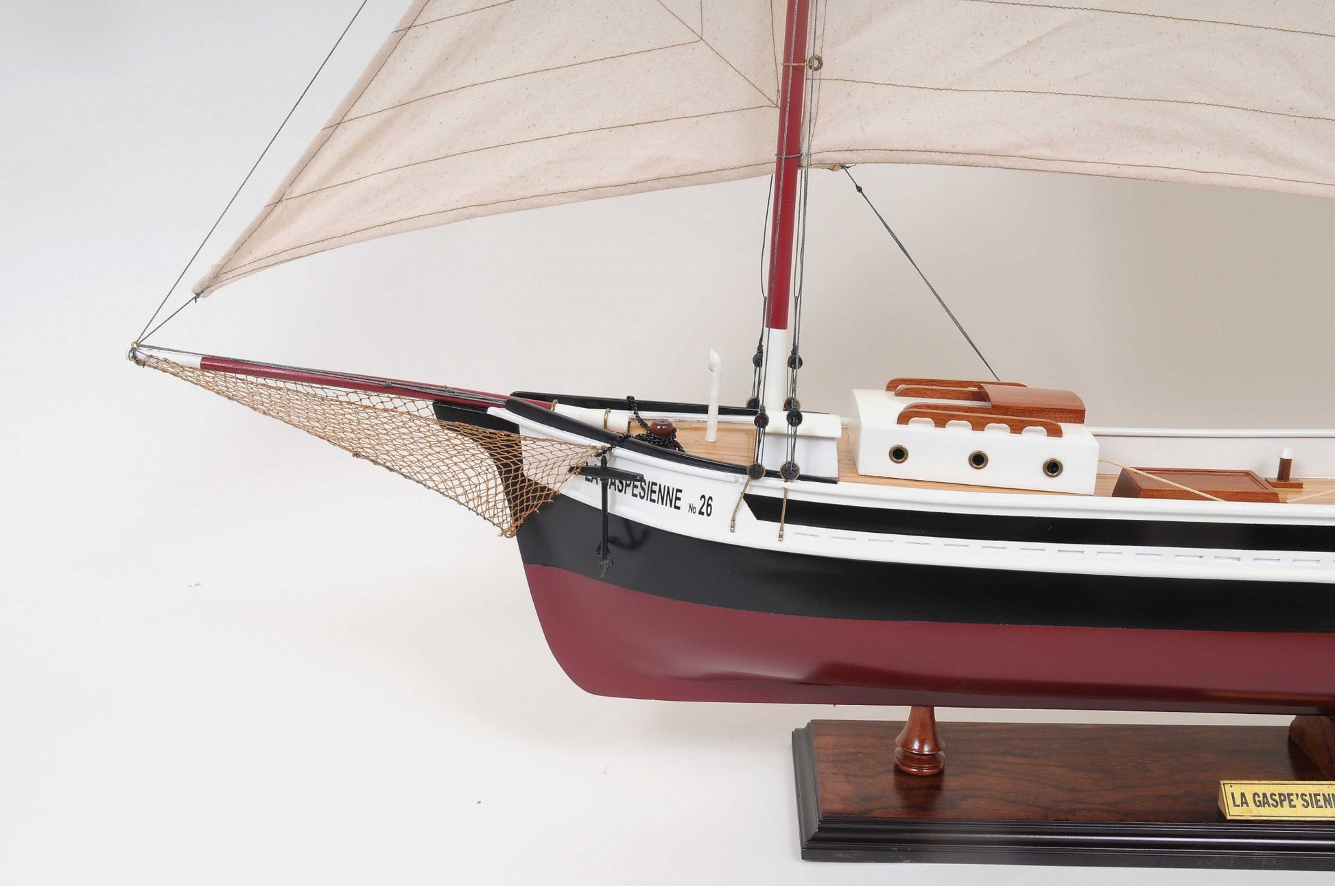 31" Black and White Solid Wood Hand Painted Model Boat Tabletop Sculpture-Sculptures-DECOROLALA