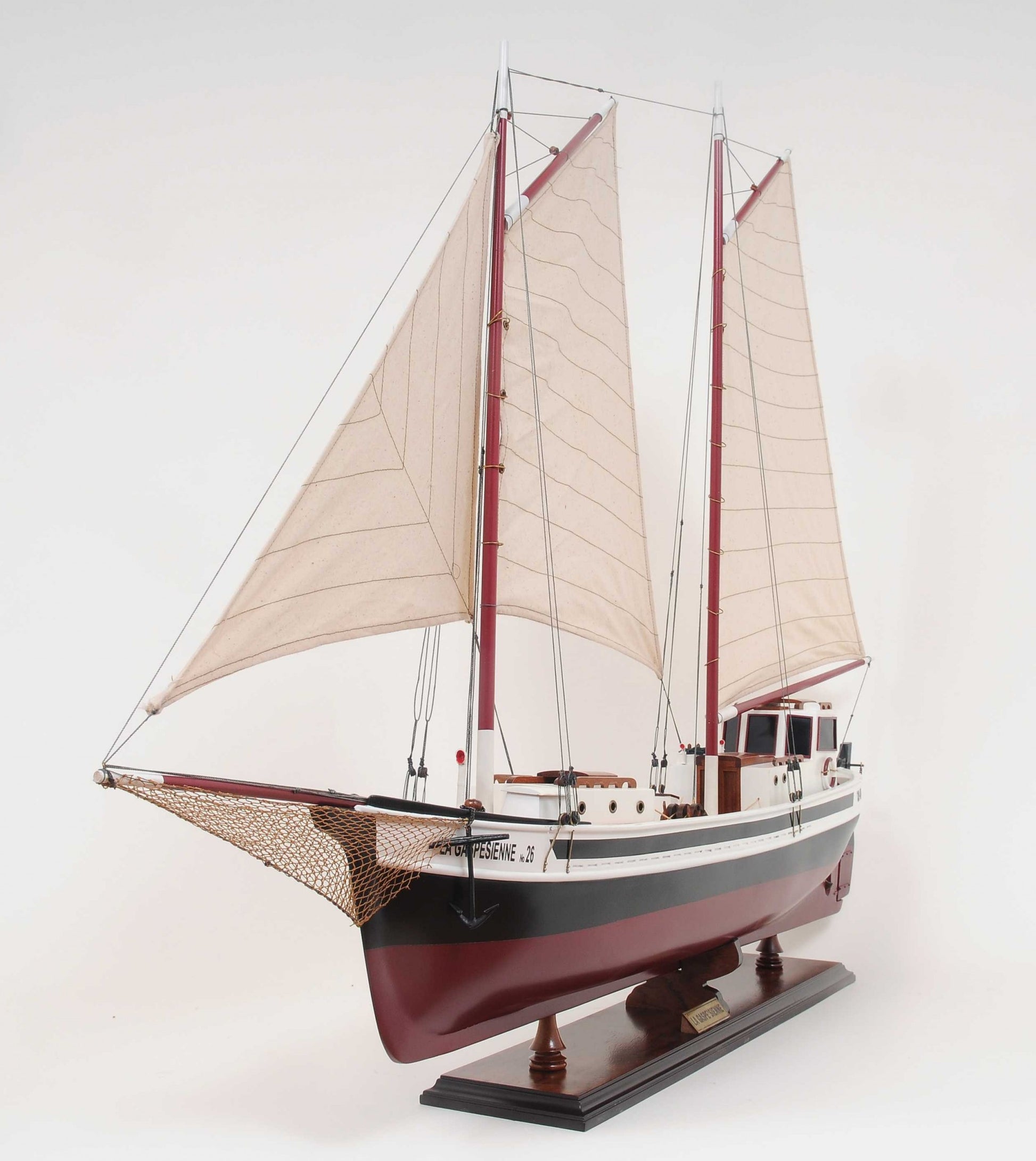 31" Black and White Solid Wood Hand Painted Model Boat Tabletop Sculpture-Sculptures-DECOROLALA