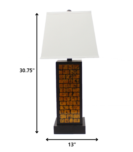 31" Black and Yellow Metal Bedside Table Lamp With White Empire Shade-Table Lamps-DECOROLALA