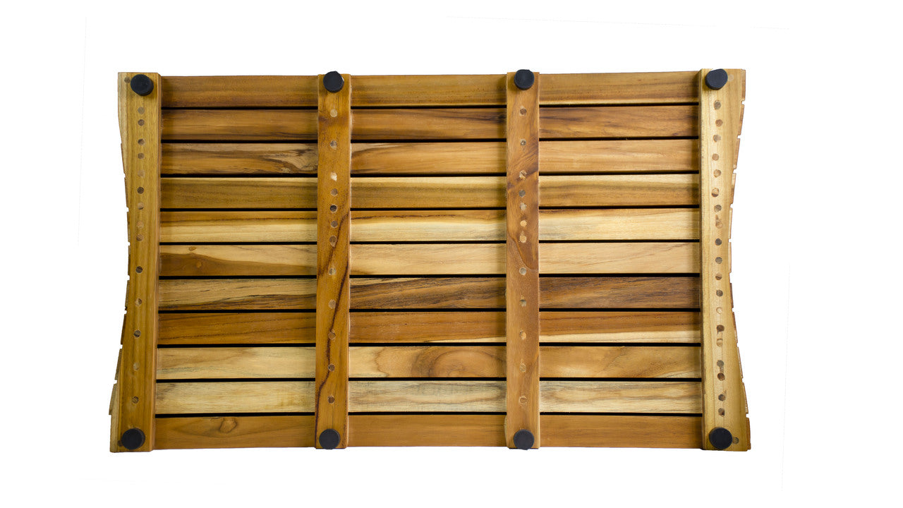 31" Brown Teak Slat Non Slip Bath Mat-Bath Rugs-DECOROLALA