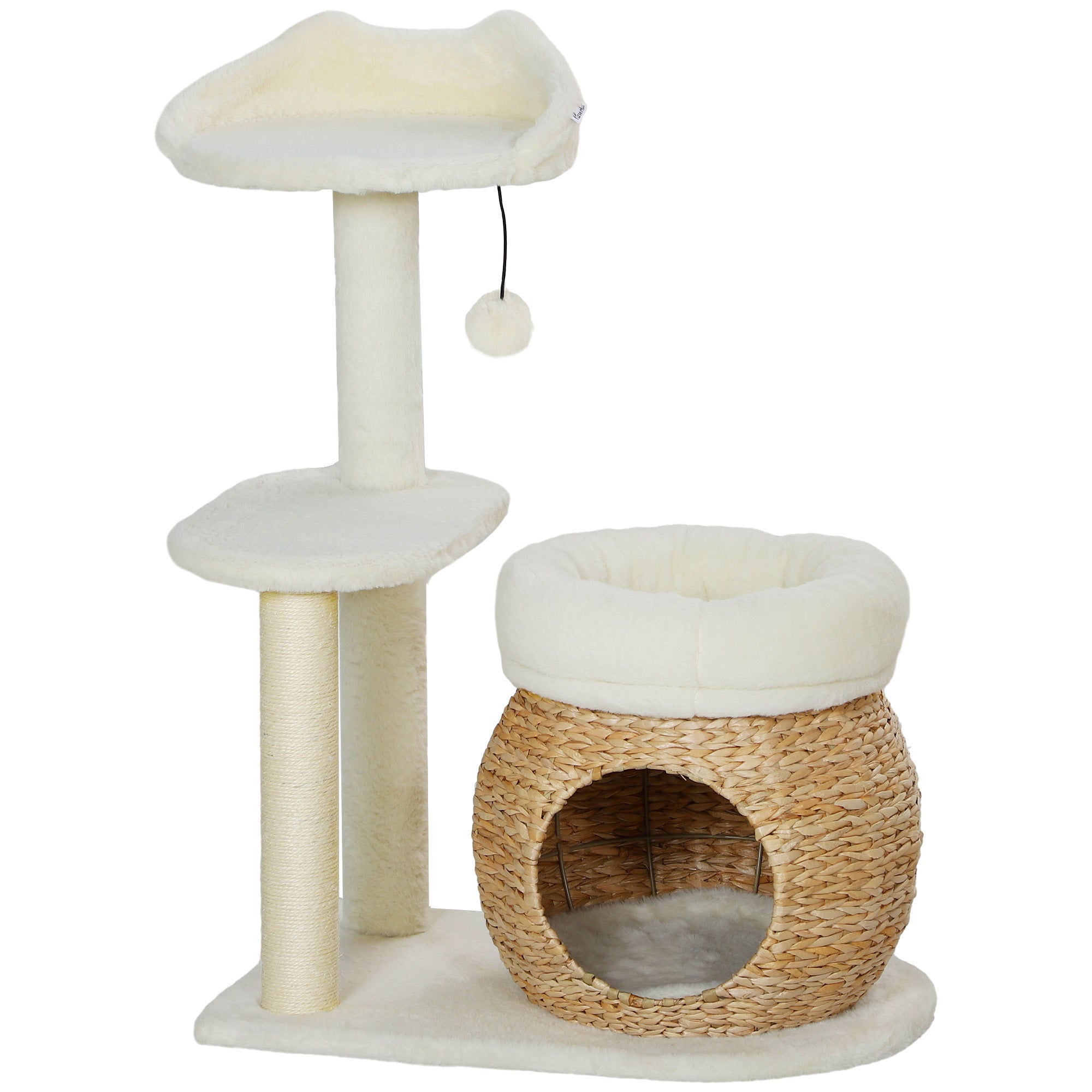 31" Cat Tree Tower with Condo, Two Beds and Scratching Posts - Cream-Cats-DECOROLALA