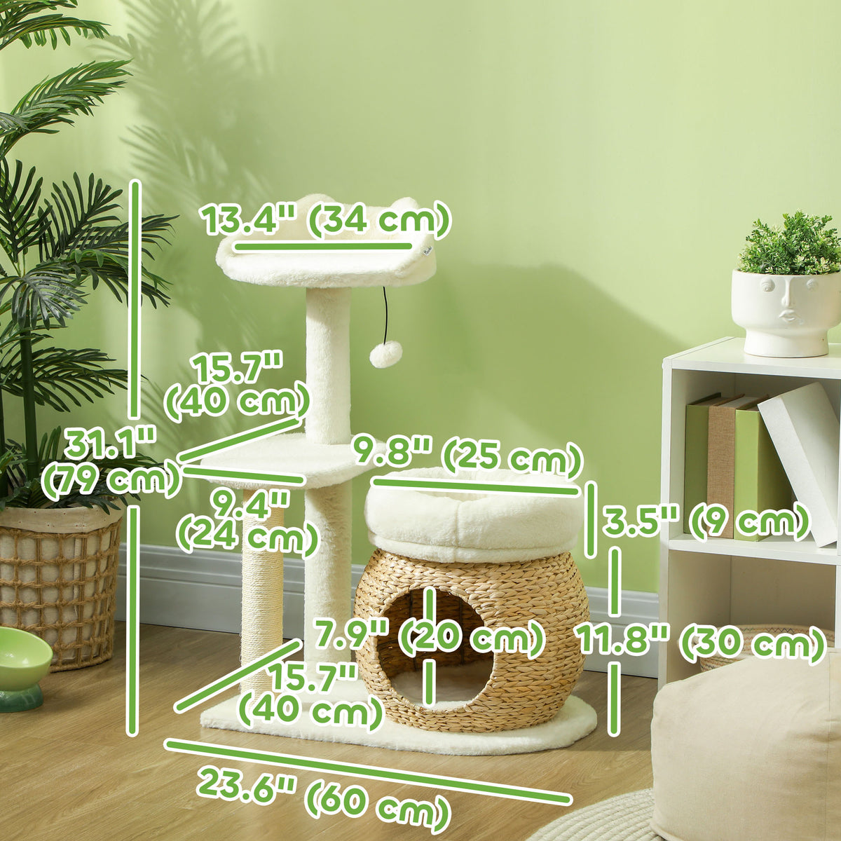 31" Cat Tree Tower with Condo, Two Beds and Scratching Posts - Cream-Cats-DECOROLALA