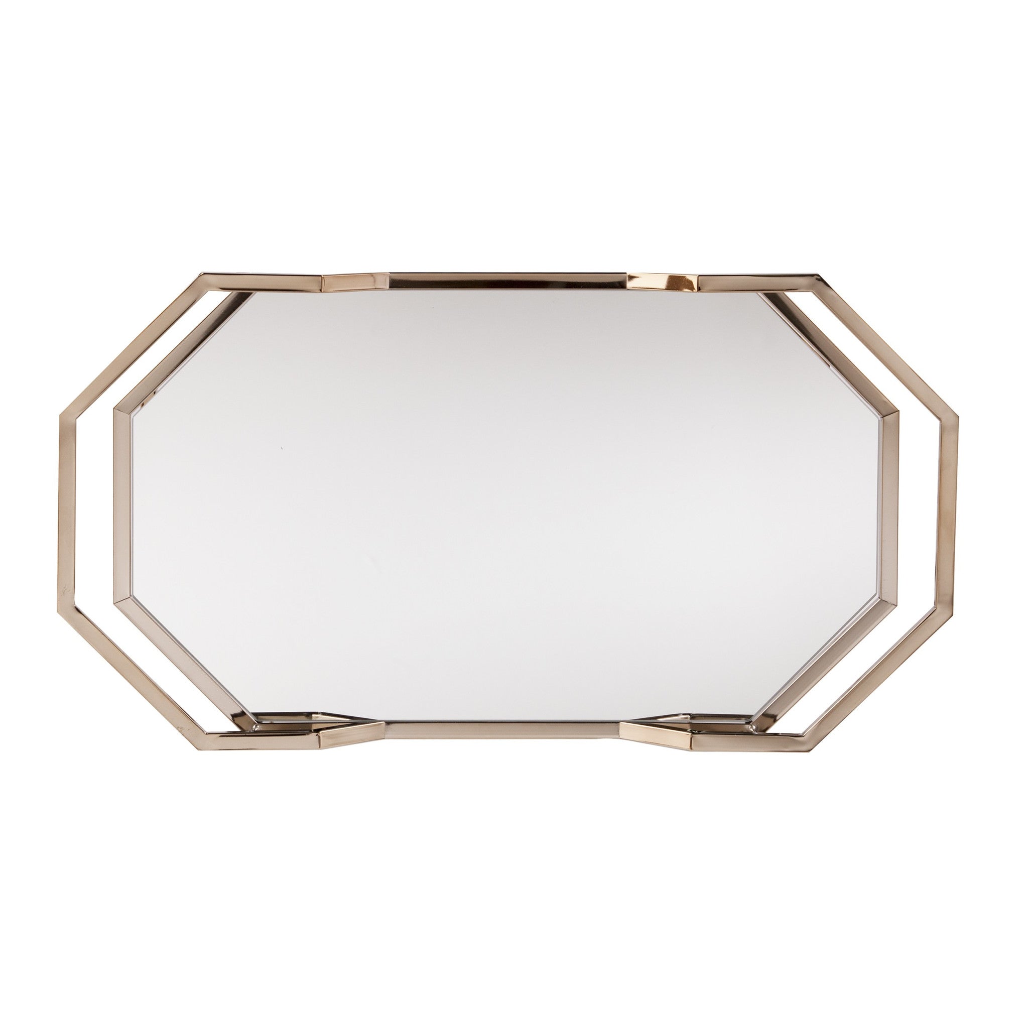 31" Champagne Iron and Mirrored Glass Octagonal Rolling Bar Cart-Bar Carts and Servers-DECOROLALA