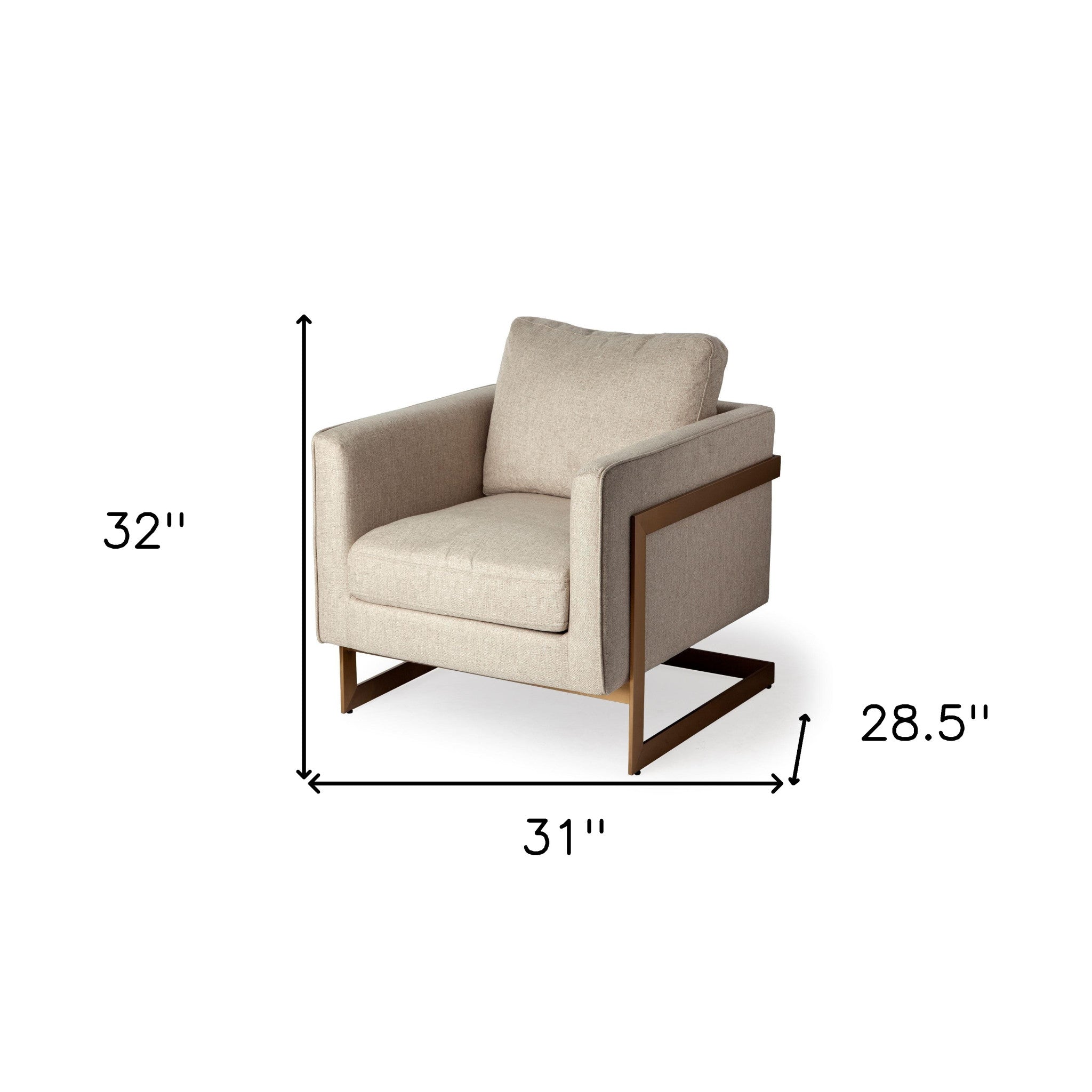 31" Cream and Gold Fabric Arm Chair-Accent Chairs-DECOROLALA