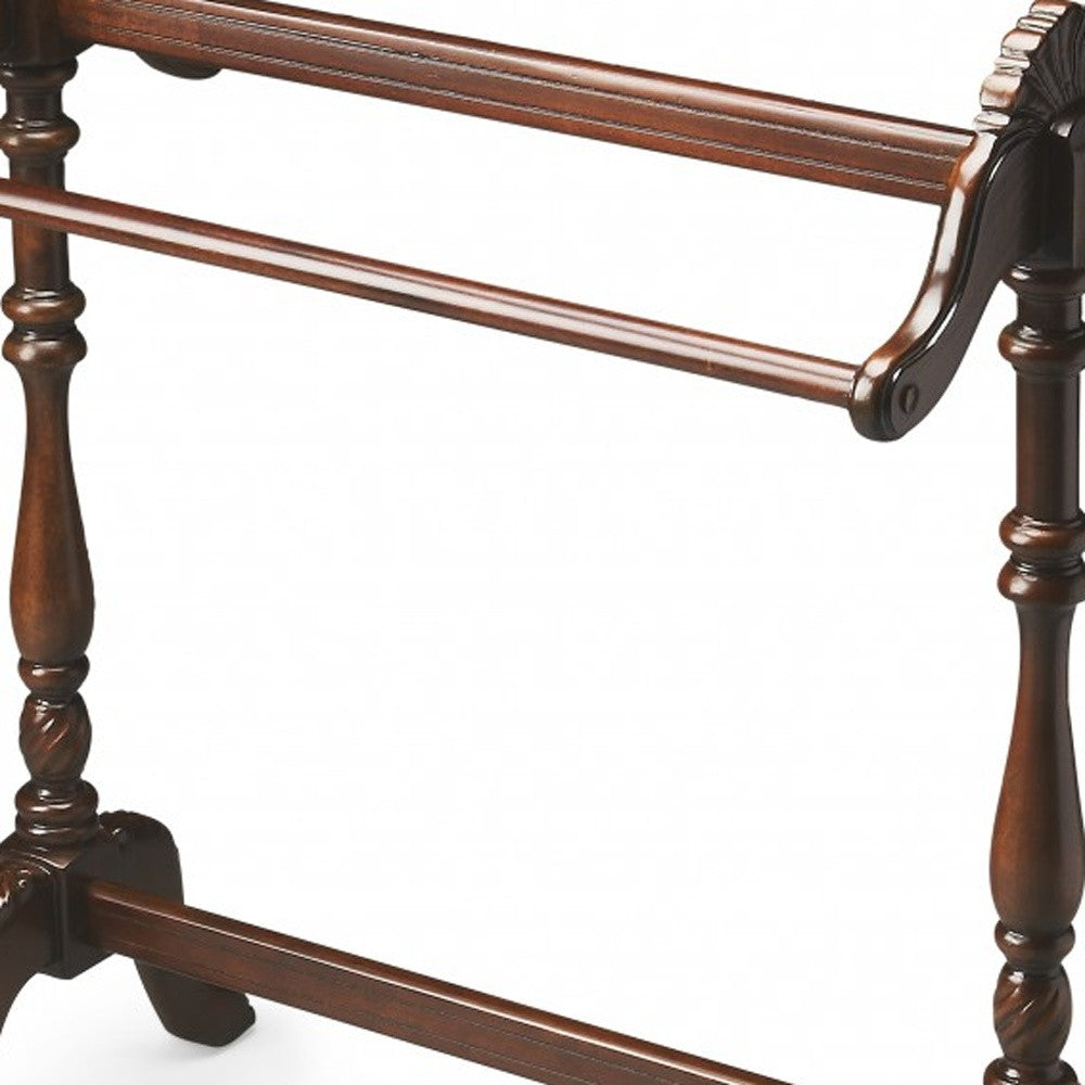 31" Dark Brown Hand Carved Wood Blanket Stand-Blanket Racks and Ladders-DECOROLALA