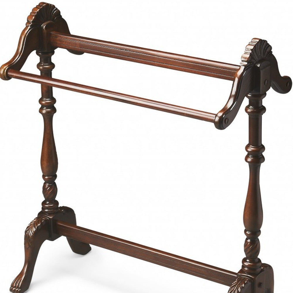 31" Dark Brown Hand Carved Wood Blanket Stand-Blanket Racks and Ladders-DECOROLALA