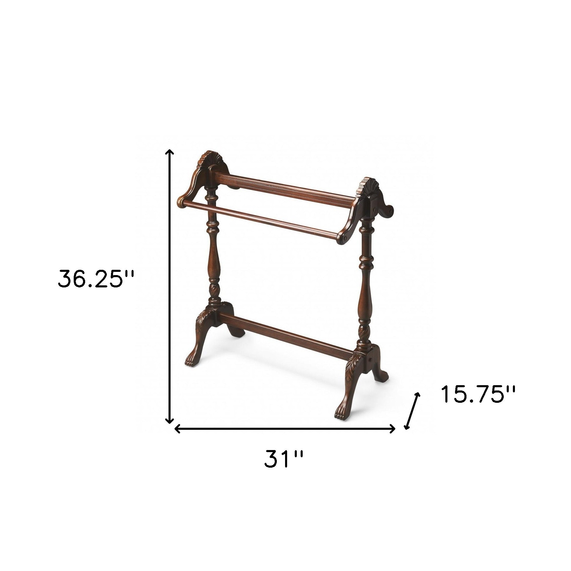 31" Dark Brown Hand Carved Wood Blanket Stand-Blanket Racks and Ladders-DECOROLALA