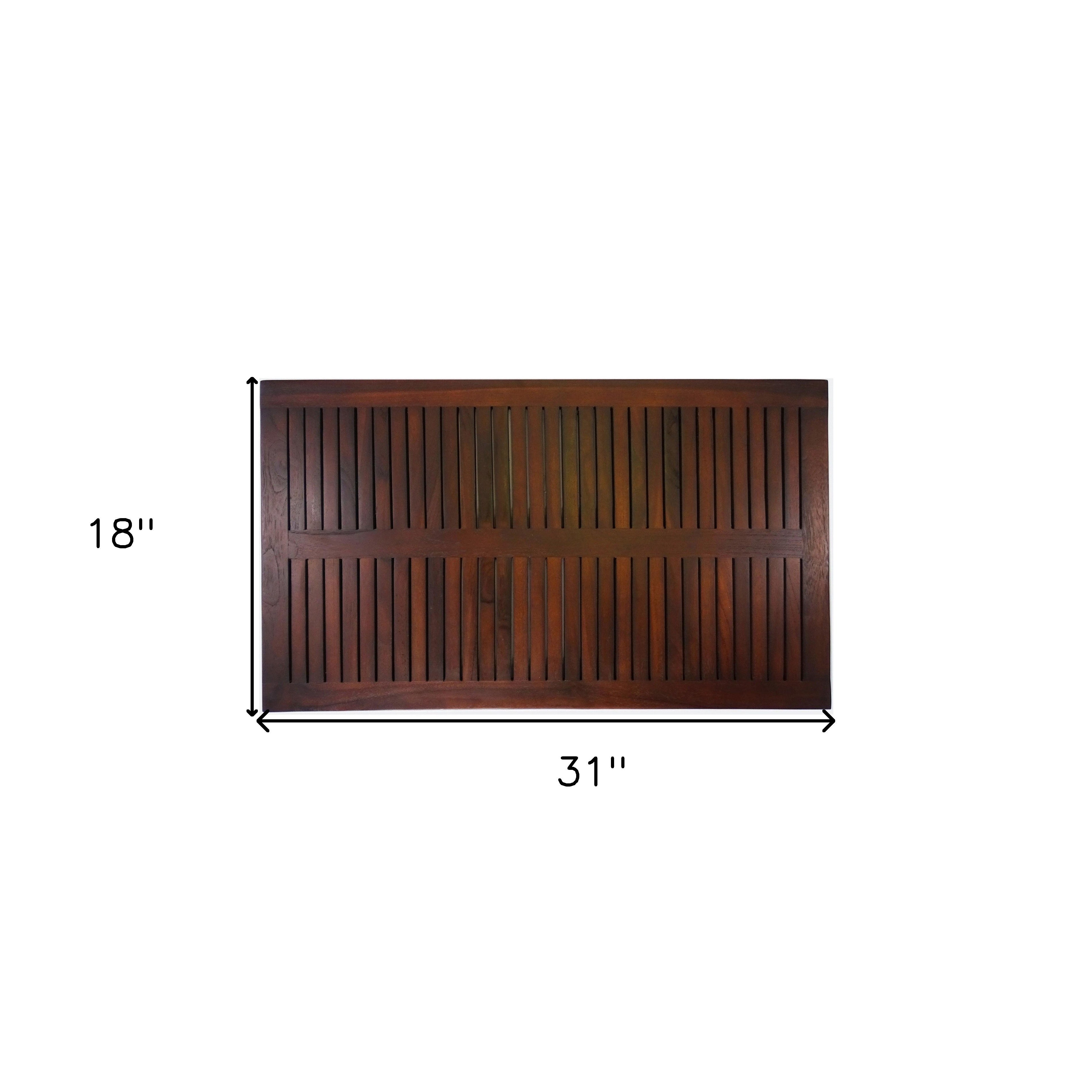 31" Dark Brown Teak Slat Non Slip Bath Mat-Bath Rugs-DECOROLALA