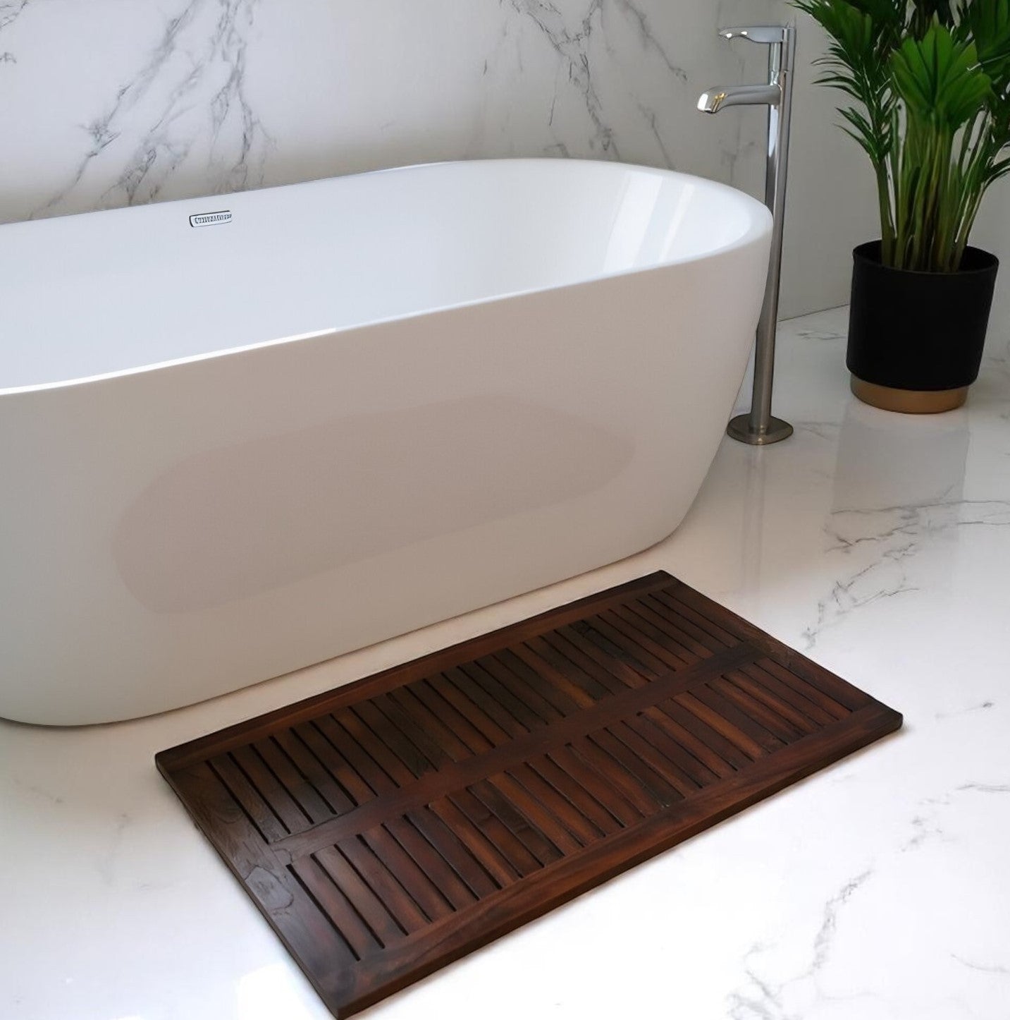 31" Dark Brown Teak Slat Non Slip Bath Mat-Bath Rugs-DECOROLALA