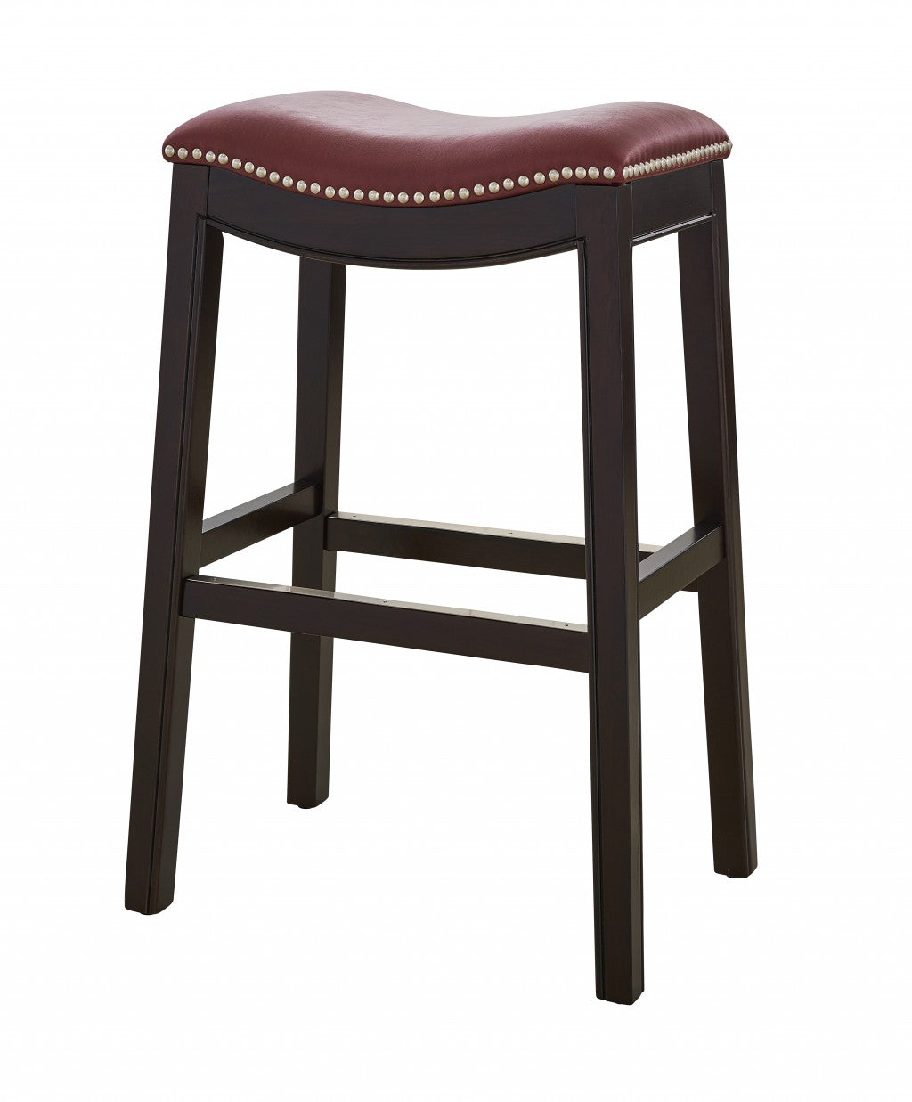 31" Dark Red and Espresso Solid Wood Backless Bar Chair-Bar Chairs-DECOROLALA
